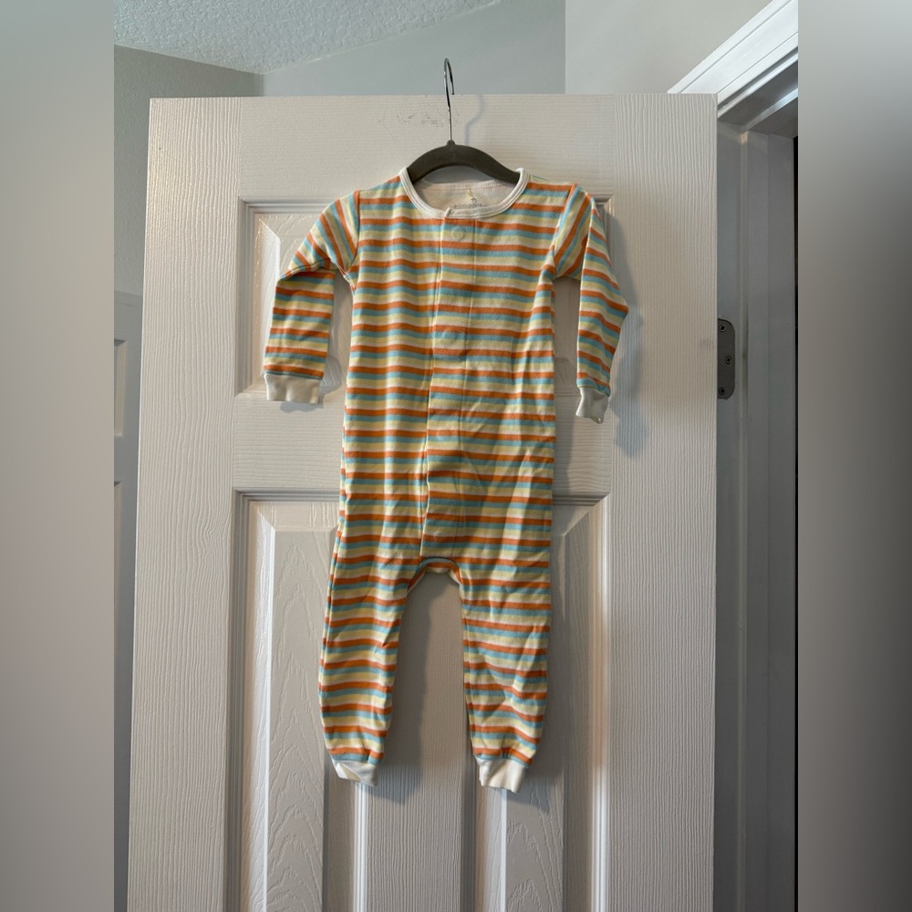Simply Magnetic Me 12-18mon multi-stripe organic cotton magnetic coverall